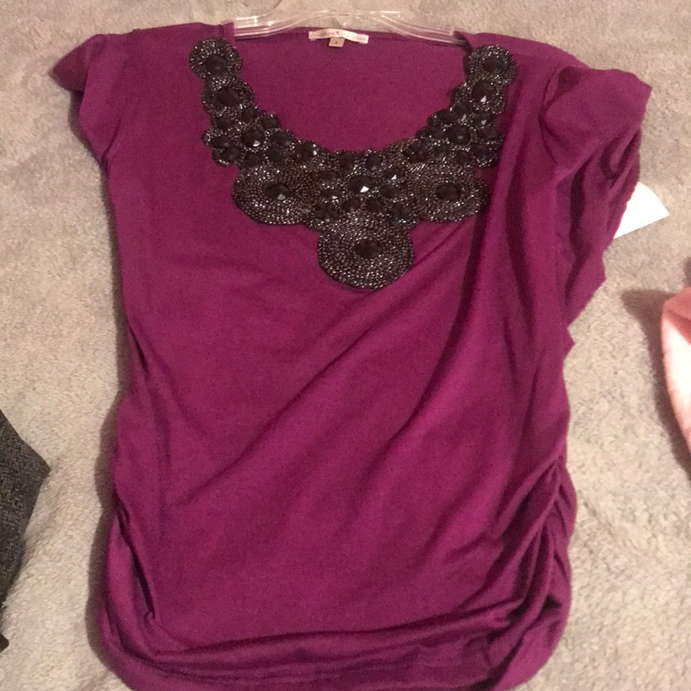 Dark purple shirt with black beeds